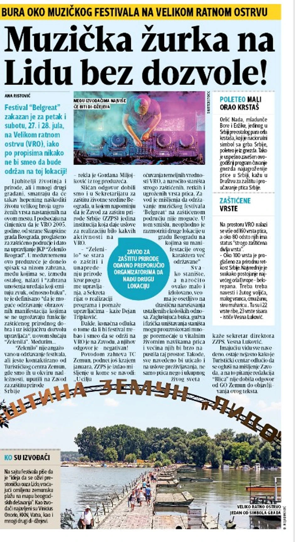 Tekst "Blica" o festivalu na Lidu bez dozvole