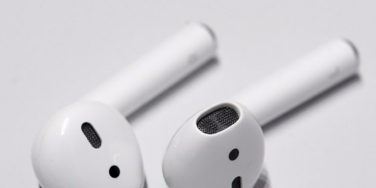 Apple AirPods seen during a media event in San Francisco.