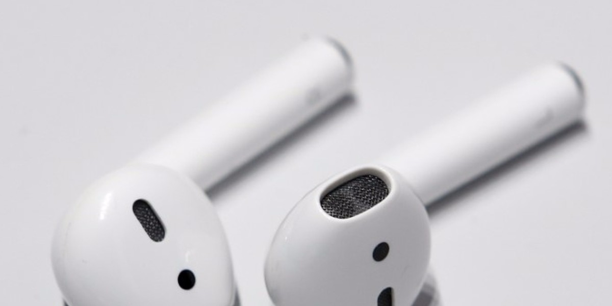 Apple AirPods seen during a media event in San Francisco.