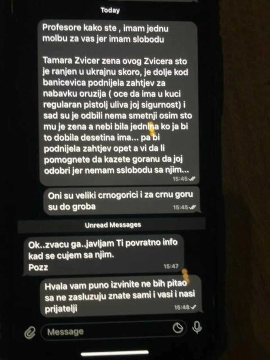 Poruka koju je Lazović poslao Mašuloviću 