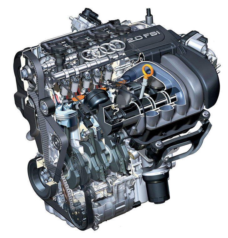 Silnik 2.0 FSI zadebiutował w 2003 r. Rok później do oferty trafiła 
wersja z turbosprężarką 