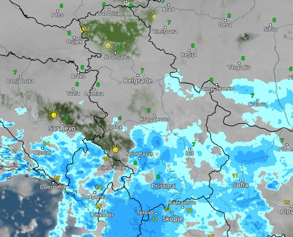 Kretanja padavina danas u 14 časova