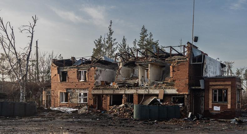 A damaged building in the Donetsk region, eastern Ukraine, on January 2, 2023.SAMEER AL-DOUMY/AFP via Getty Images