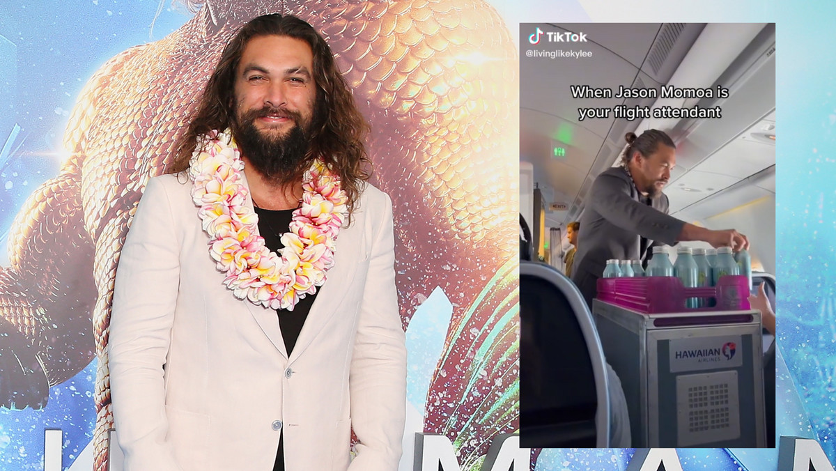 Jason Momoa został... stewardem na pokładzie samolotu. Wideo to hit TikToka