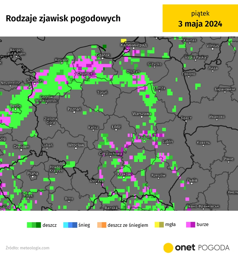 Druga połowa długiego weekendu majowego przyniesie zdecydowanie więcej opadów i burz