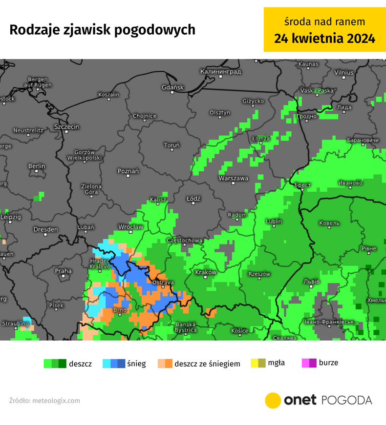 W nocy z południa wkroczy do Polski strefa silniejszych opadów