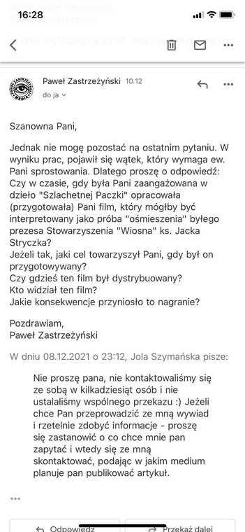 Screeny rozmów z Jolą Szymańską