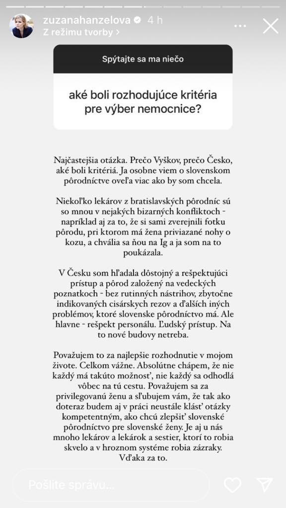 Vysvetlila, prečo išla rodiť k susedom.