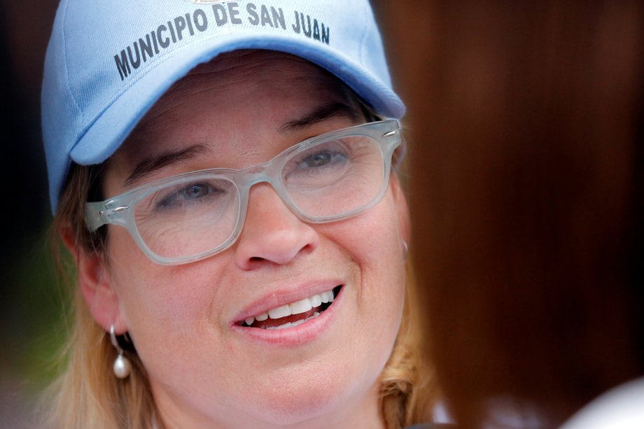 Mayor of San Juan Carmen Yulin Cruz talks with journalists outside the government center at the Roberto Clemente Coliseum days after Hurricane Maria, in San Juan, Puerto Rico September 30, 2017.