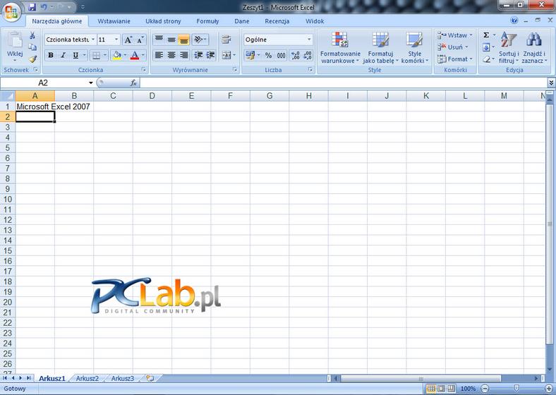 MS Excel 2007 – okno główne (kliknij, aby powiększyć)