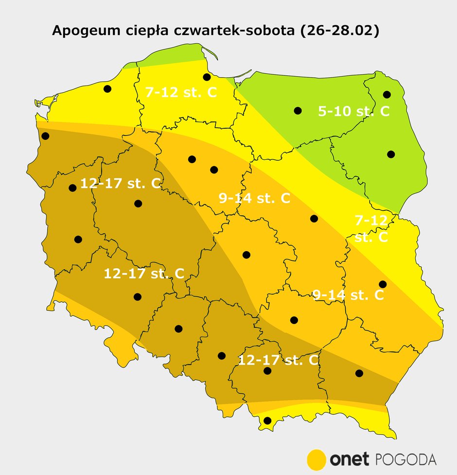 Prognozowane temperatury w Polsce między czwartkiem a sobotą, gdy nadejdzie apogeum ciepła