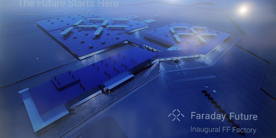 A rendering of Faraday Future's manufacturing facility.