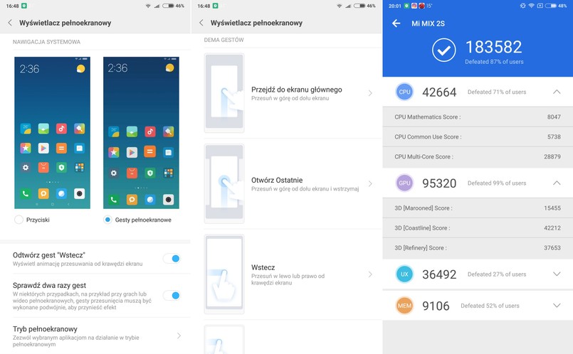 Xiaomi Mi Mix 2s - gesty, AnTuTu Benchmark