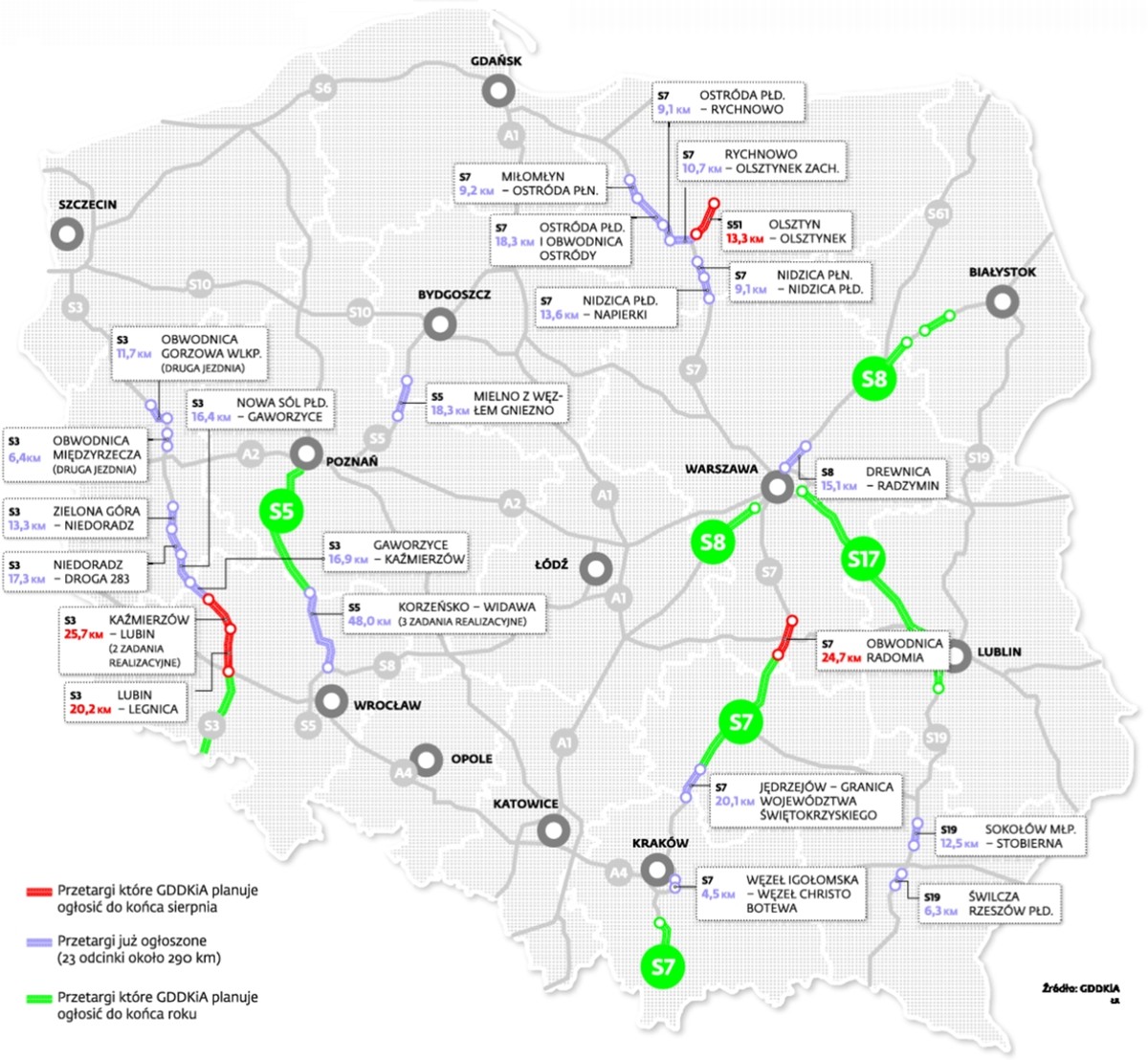 Mapa planowanych przetargów na drogi ekspresowe do końca 2013 roku