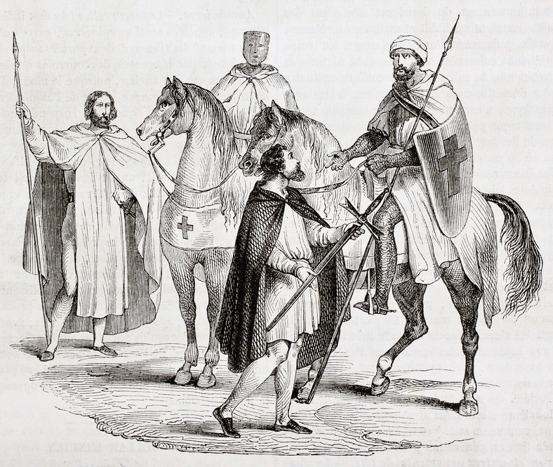 Templariusze, francuska rycina z roku 1844