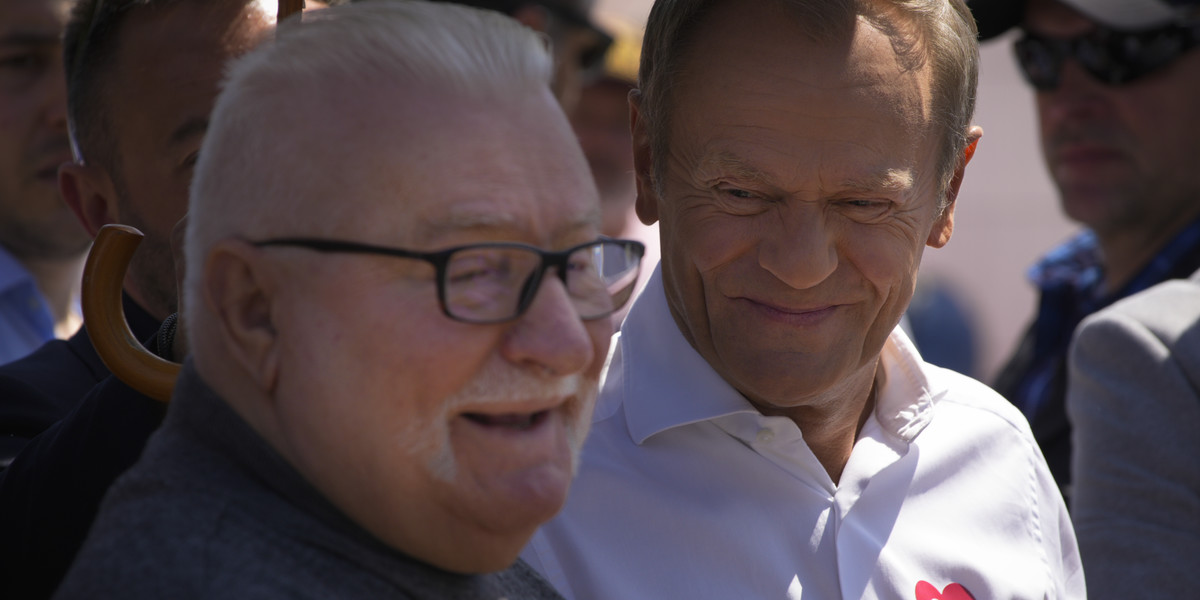 Lech Wałęsa i Donald Tusk podczas marszu 4 czerwca w Warszawie