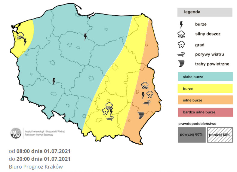 Prognoza burz na czwartek (IMGW)