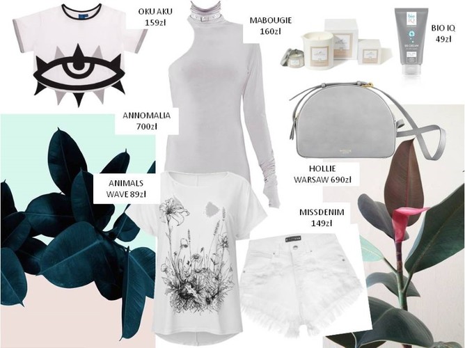 STYLIZACJE na letnie wieczory: Bluzka Animals Wave 89zł/ www.animalswave.com, świeca do masażu Ma Bougie 160zł/ www.mabougie.pl , szorty Missdenim 149zł/ www.shopmissdenim.pl ,torebka Hollie Warsaw 690zł/ www.hollie.pl, Eco krem BB 49zł BIO IQ/ www.bioiq.eu, sukienka Annomalia 700zł/ www.annomalia.shop, bluzka OKU AKU 159zł/ www.madmosquitostore.com