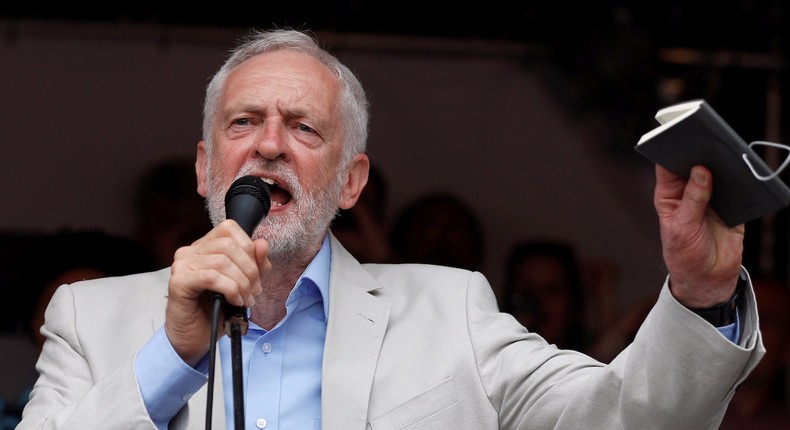 Labour leader Jeremy Corbyn speaks at an anti-austerity rally