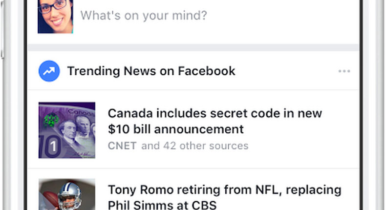 A screenshot of the new Trending section Facebook is starting to test.