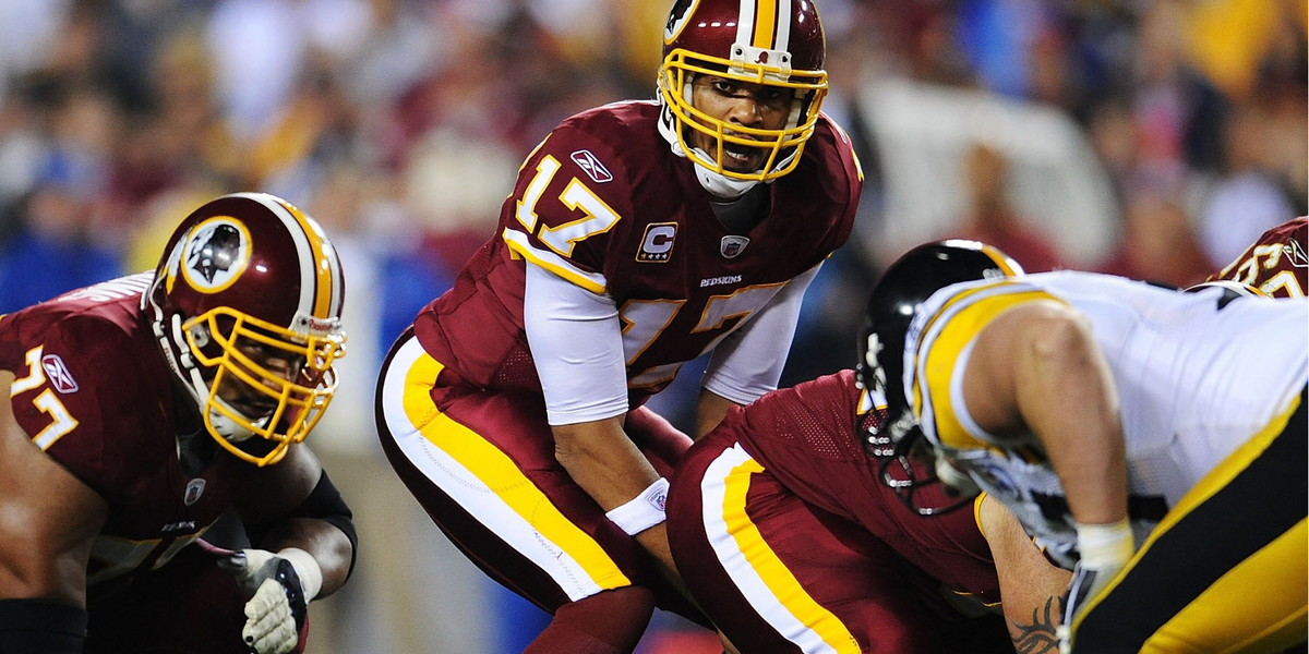 Washington Redskins in all-burgundy during a 2008 game.