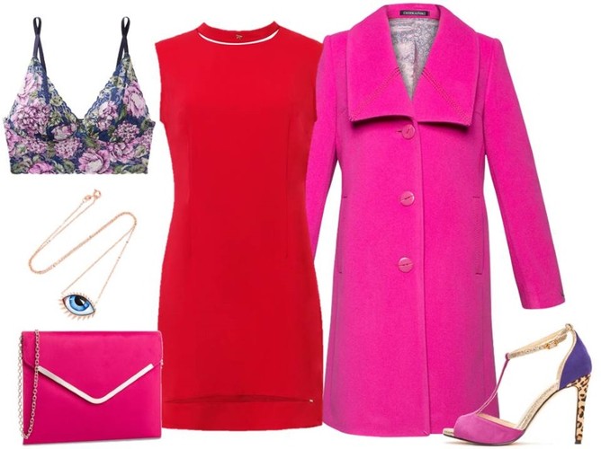 STYLIZACJE na walentynki: sukienka - Trynite/trynite.pl, płaszcz - Dziekański/dziekanski.pl, buty, torebka – Menbur/menbur.pl, Bielizna, biżuteria – TK MAXX