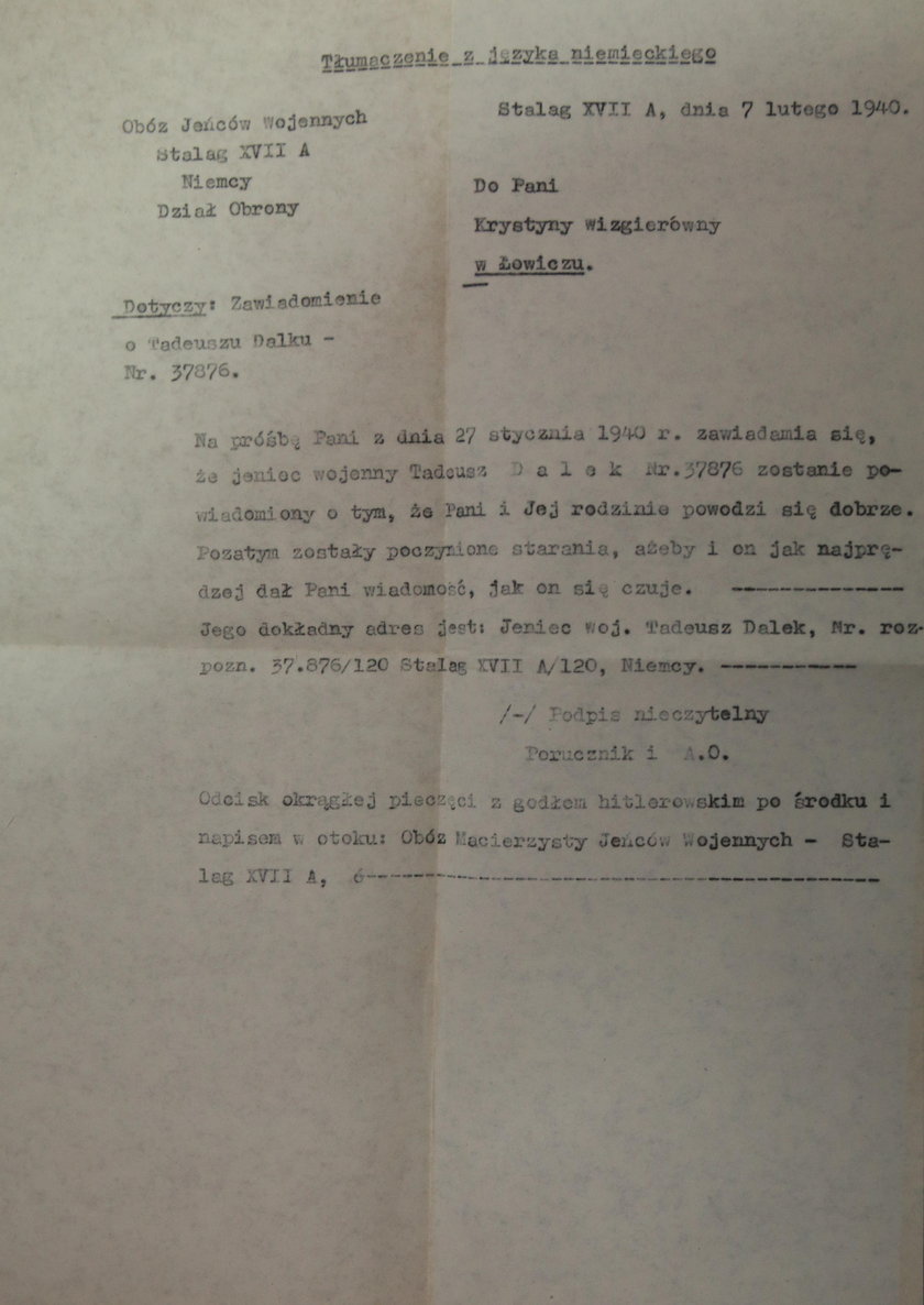 List z obozu jenieckiego