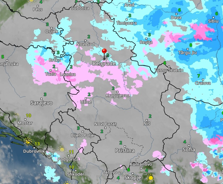 Kretanje padavina danas u 16 časova 