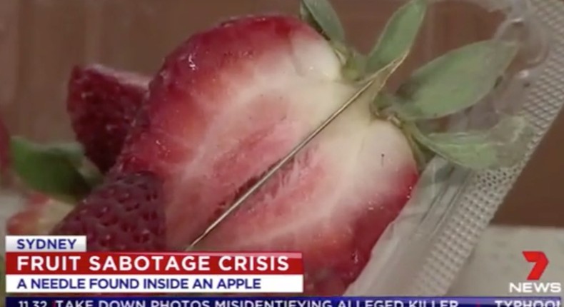 A needle in a strawberry.