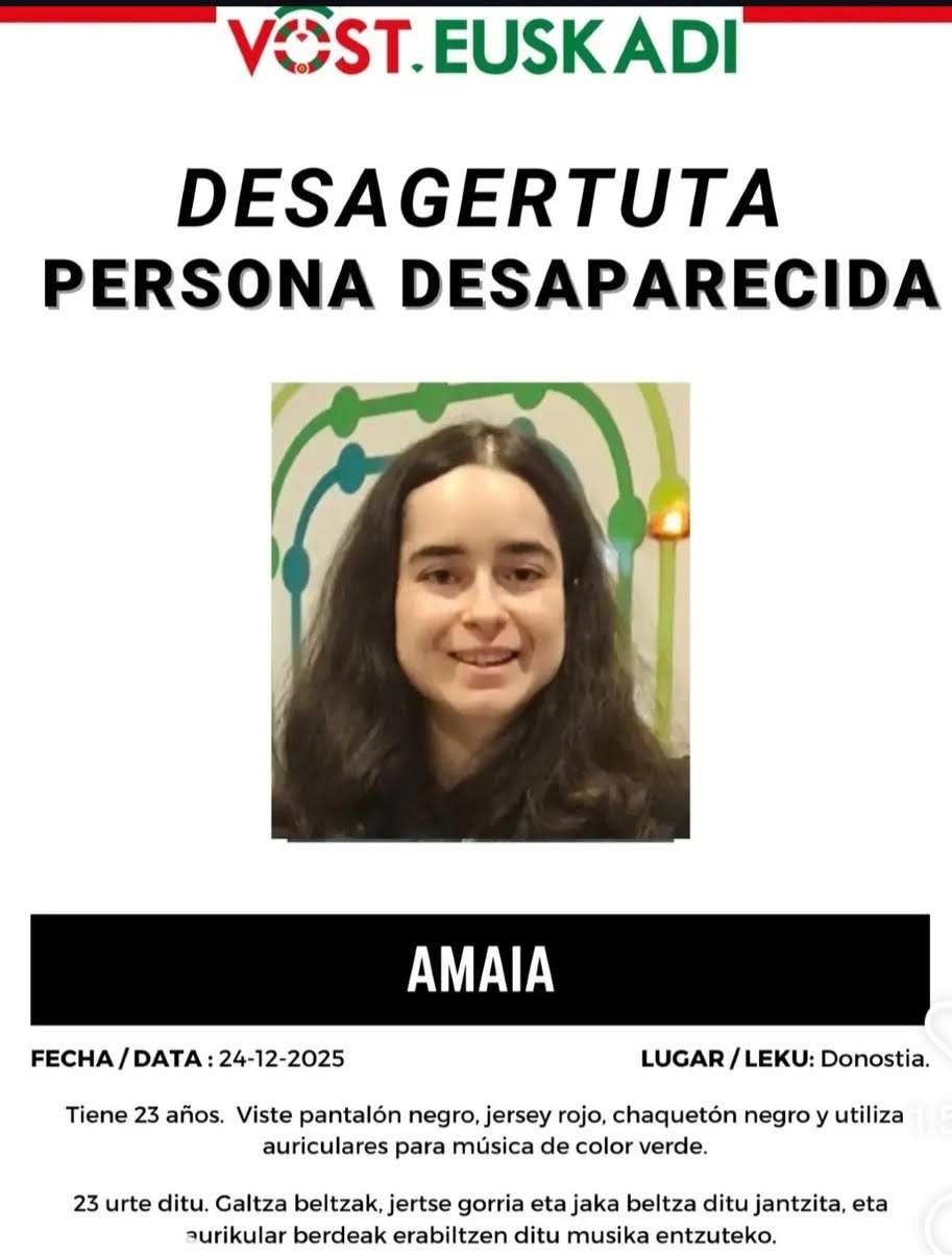 Amaia desaparecida en San Sebastián desde Nochebuena: piden ayuda