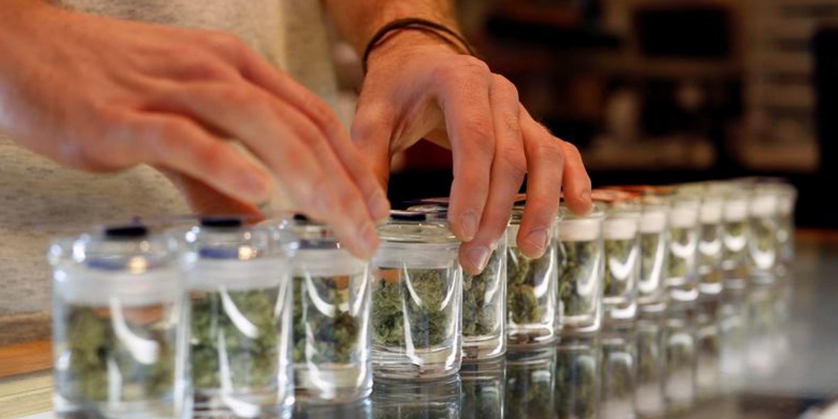 A variety of medicinal marijuana buds in jars are pictured at Los Angeles Patients & Caregivers Group dispensary in West Hollywood.