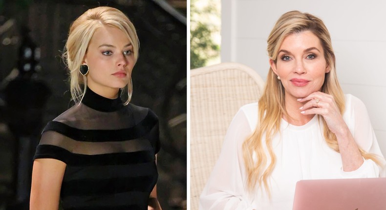 Margot Robbie, left, played Macaluso in Martin Scorsese's 2013 film adaptation of The Wolf of Wall Street.Ignat/Bauer-Griffin/GC Images and Courtesy of Nadine Macaluso