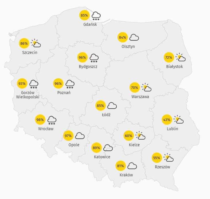 Zachmurzenie w Polsce 3.12.2020