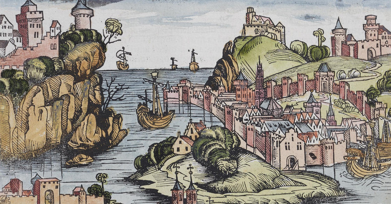 Grafika użyta w tzw. Kronice Norymberskiej jako wyobrażenie Polski Koniec XV stulecia