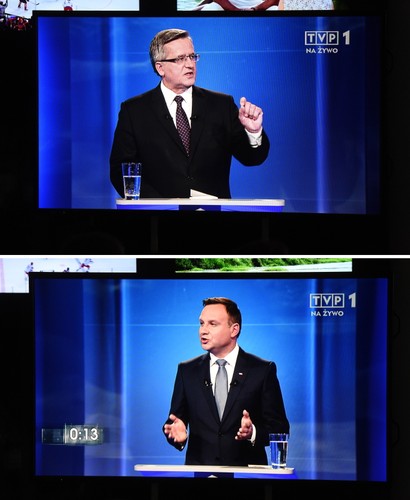 Andrzej Duda i Bronisław Komorowski w czasie debaty prezydenckiej