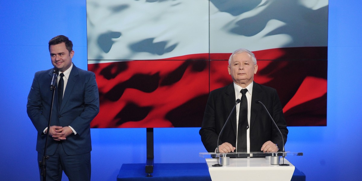 Jarosław Kaczyński prezes PiS i Adam Hofman, rzecznik partii.