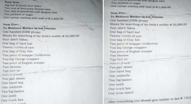 Man breaks up with girlfriend after her family unleash scary bride price list on him