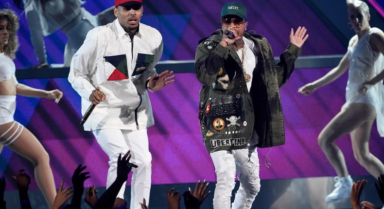 Tyga and Chris Brown on stage