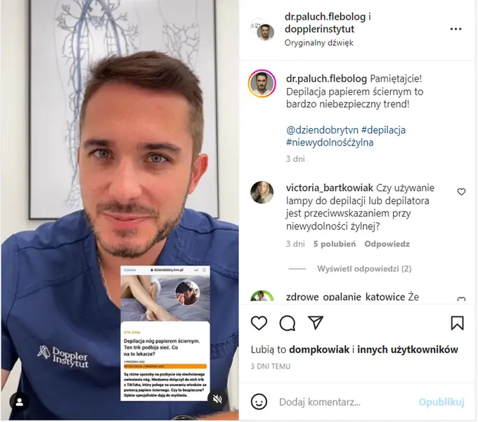 Specjalista w dziedzinie flebologii ostrzega przed modą z TikToka / Instagram