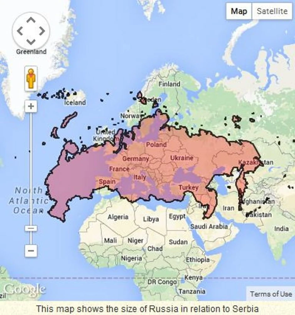 Veličina Rusije u odnosu na Srbiju