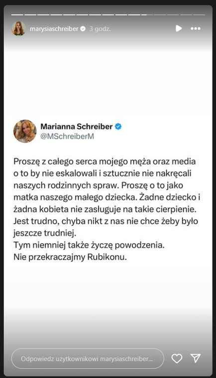 Relacja Marianny Schreiber na Instagramie