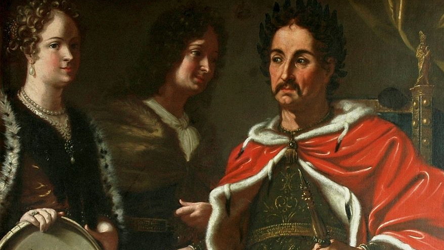 Jan III Sobieski przekazujący Jakubowi prawo do korony (1697)