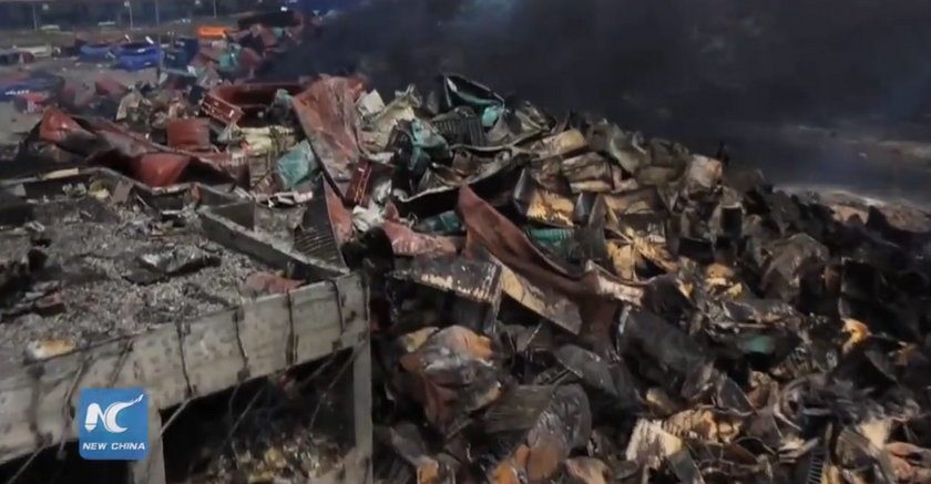 Niesamowity film z drona po wybuchu w Tiencin w Chinach