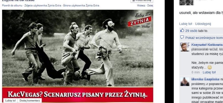 Fotografia z demonstracji "Solidarności" w facebookowej kampanii wódki Żytnia Extra