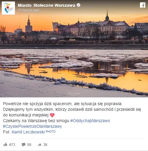 Warszawa dziękuje za podjęcie walki ze smogiem