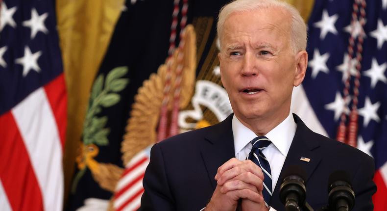 President Joe Biden holds the first news conference of his presidency at the White House on March 25, 2021.
