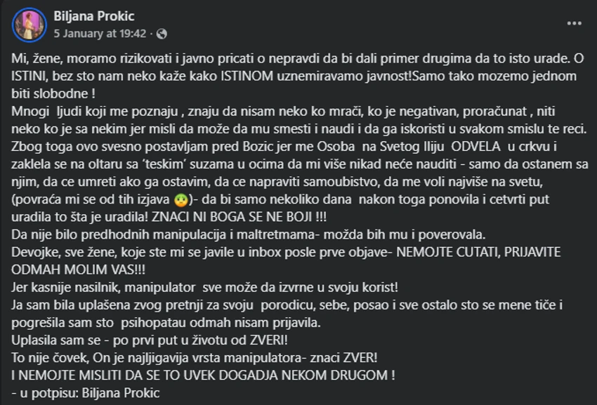 Biljana Prokić, objava