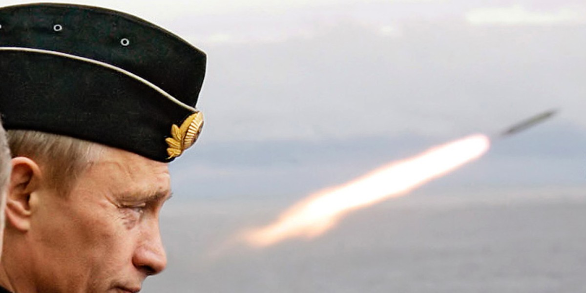 Russian President Putin watches the launch of a missile during naval exercises in Russia’s Arctic North on board the nuclear missile cruiser Pyotr Veliky (Peter the Great), August 17, 2005.