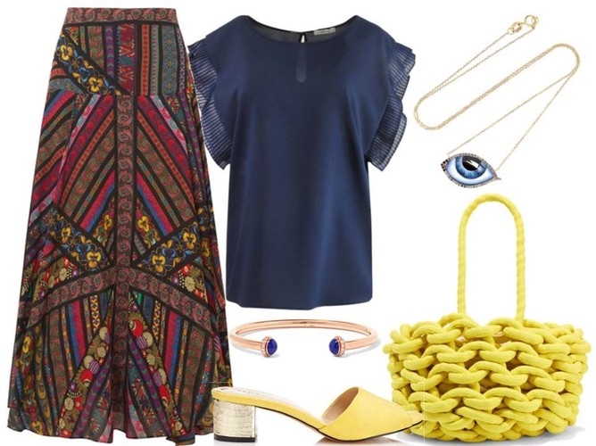 STYLIZACJE boho na zakończenie lata: bluzka-Fablu/fablu.pl, buty-Menbur/menbur.pl, spódnica, torebka, dodatki-TK Maxx