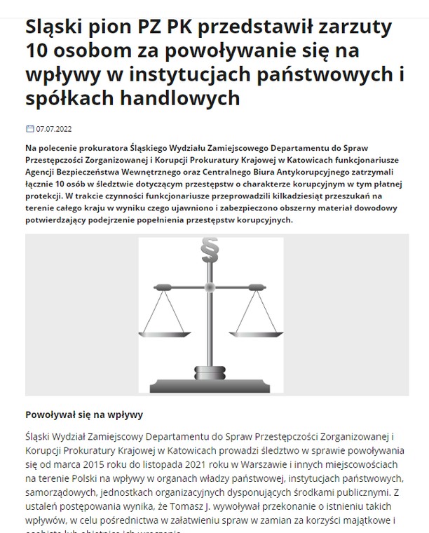 Komunikat Prokuratury Krajowej po zatrzymaniu Tomasza J. oraz Macieja Bodnara i przedstawieniu im korupcyjnych zarzutów